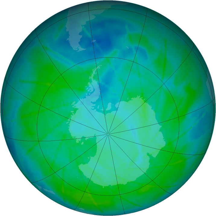 Antarctic ozone map for 02 January 2011